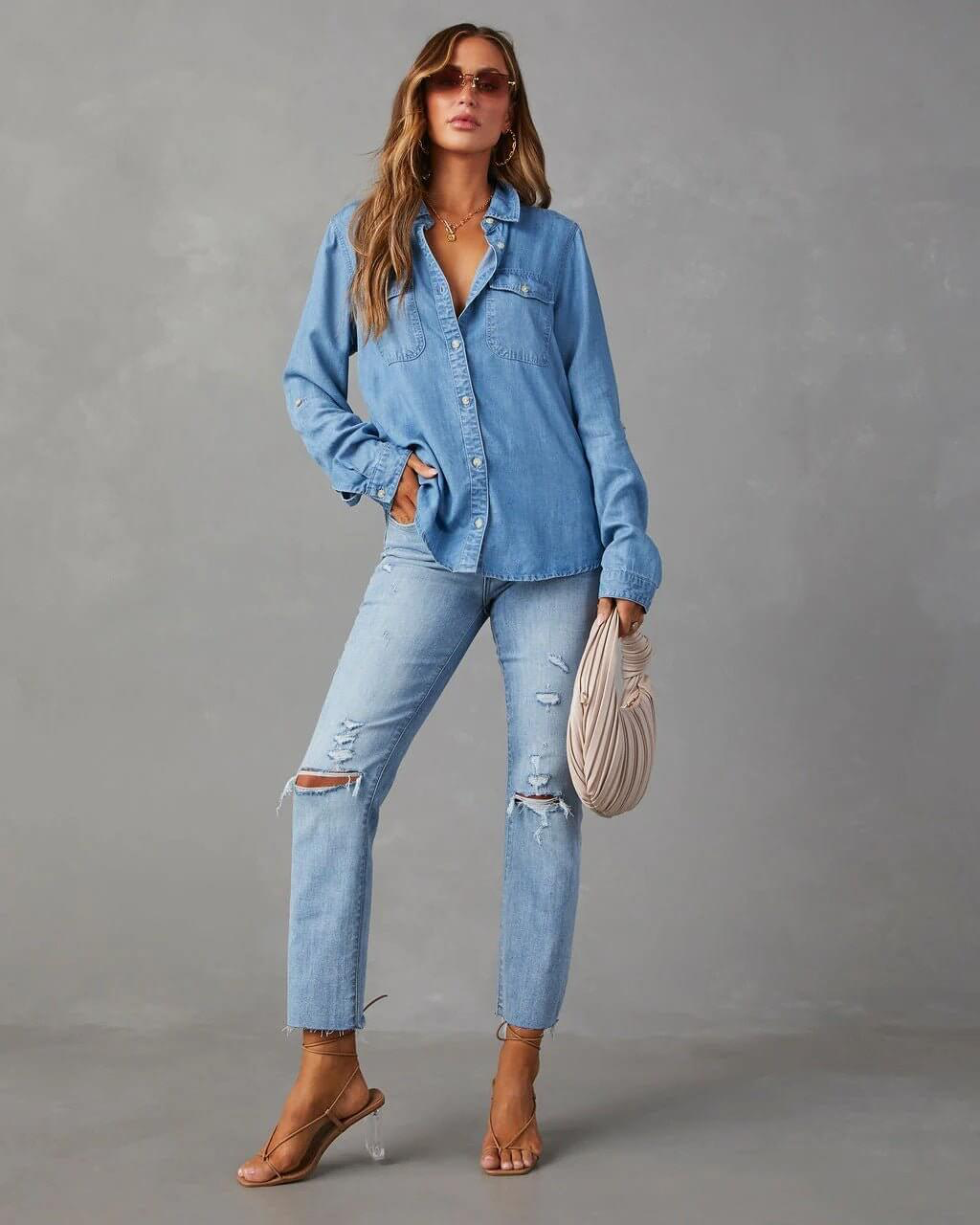 Dawna | Women's Long Sleeve Button Front Denim Shirt