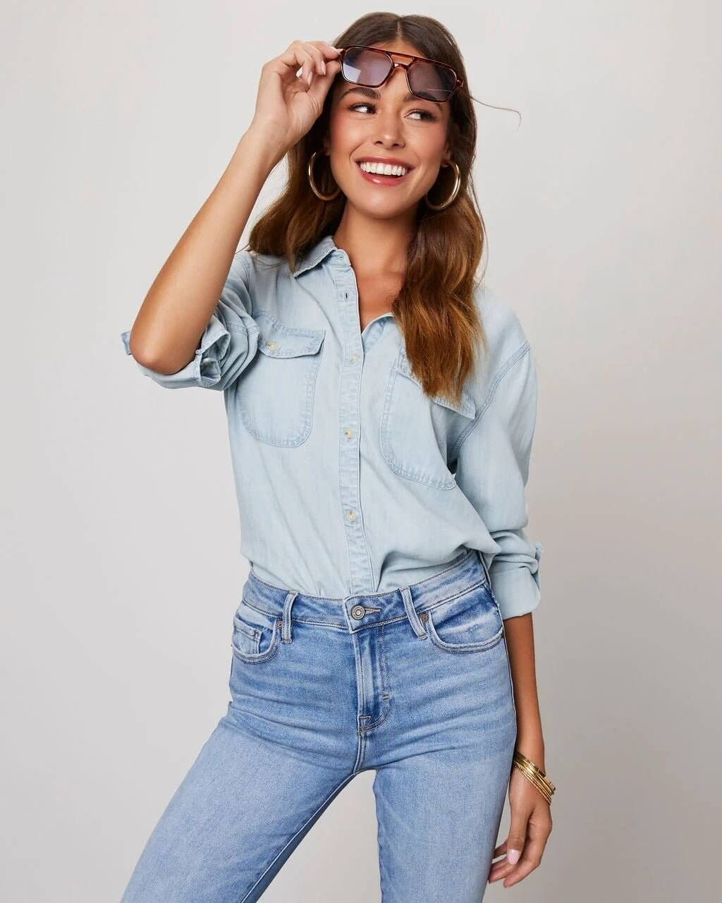 Dawna | Women's Long Sleeve Button Front Denim Shirt