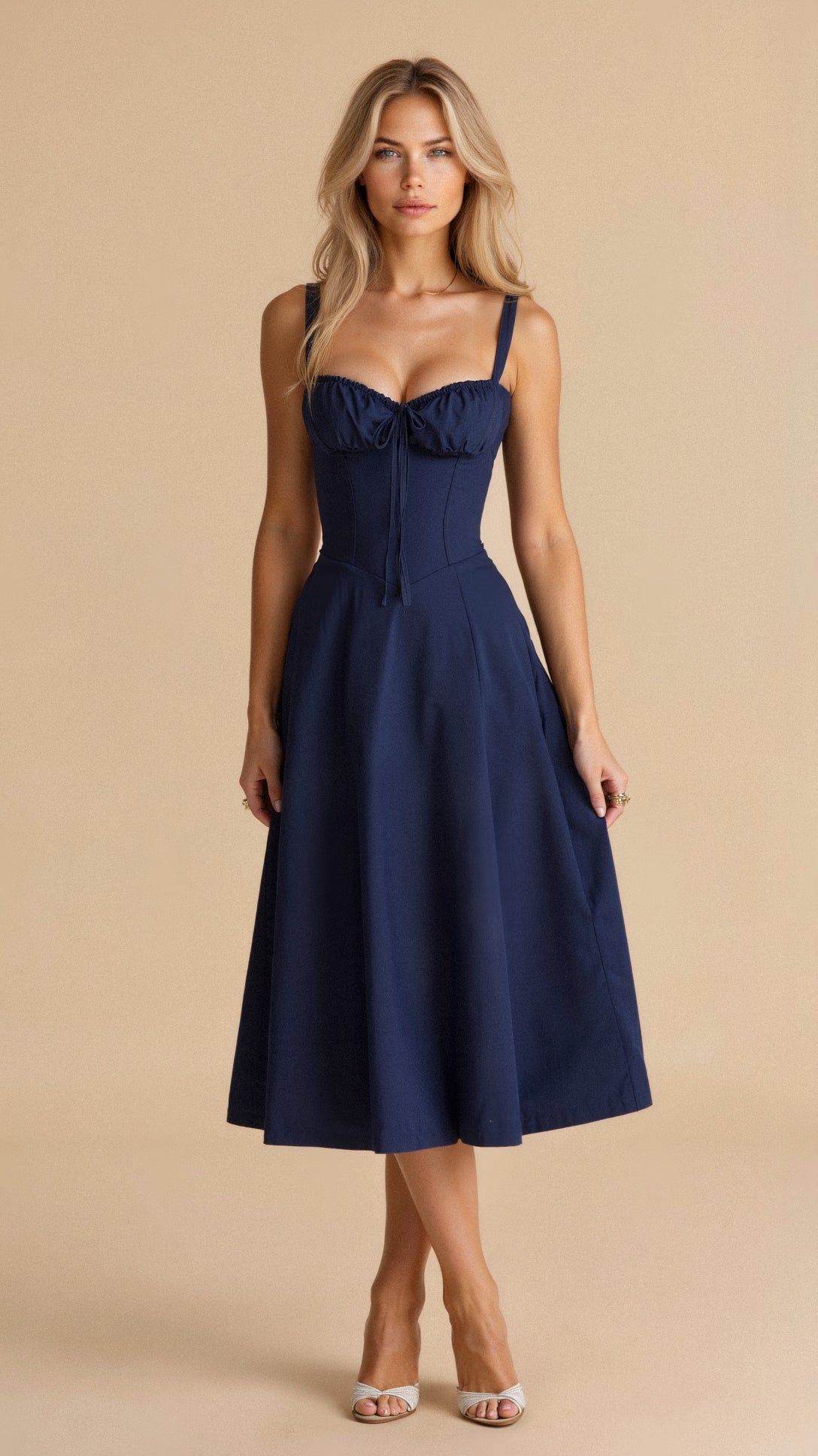 Daylee | Women's Sleeveless Sweetheart Neck Midi Dress