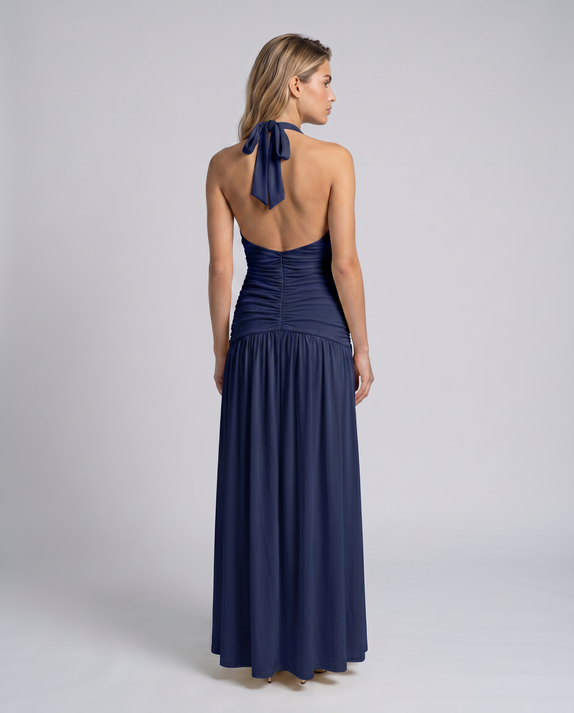 Daylene | Women's Halter V Neck Ruched Maxi Dress
