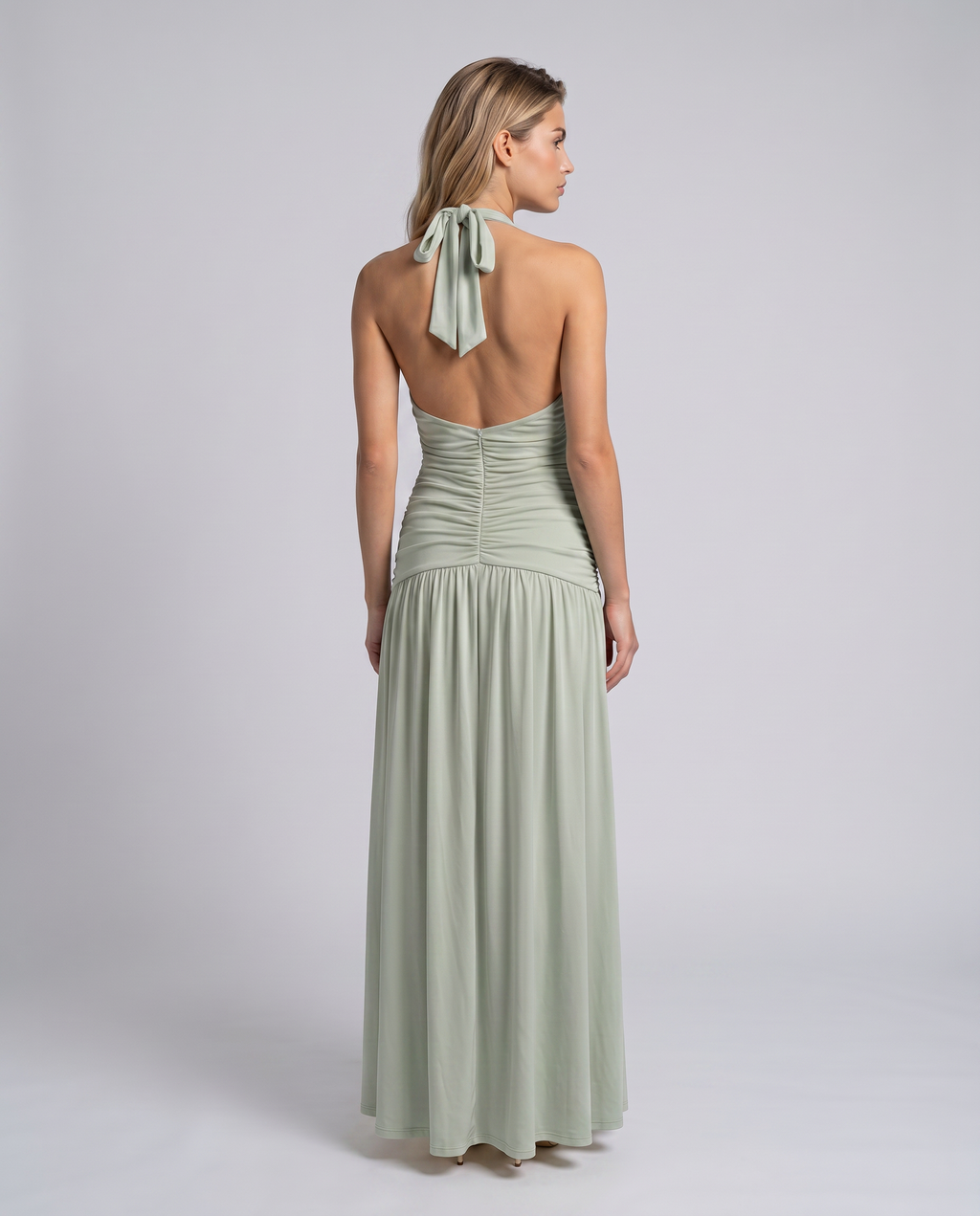 Daylene | Women's Halter V Neck Ruched Maxi Dress
