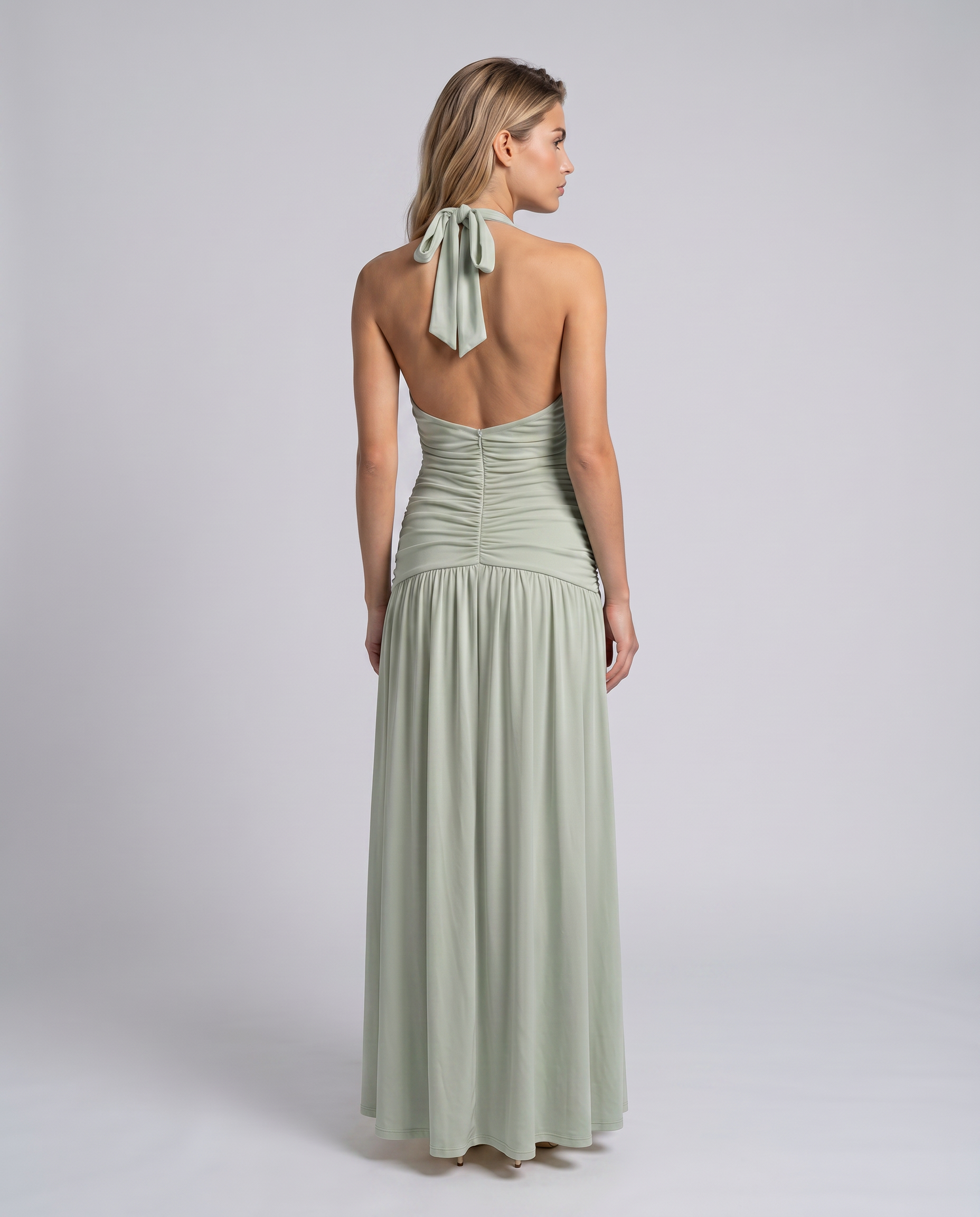 Daylene | Women's Halter V Neck Ruched Maxi Dress