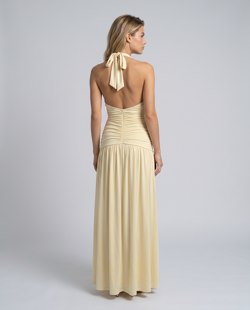 Daylene | Women's Halter V Neck Ruched Maxi Dress