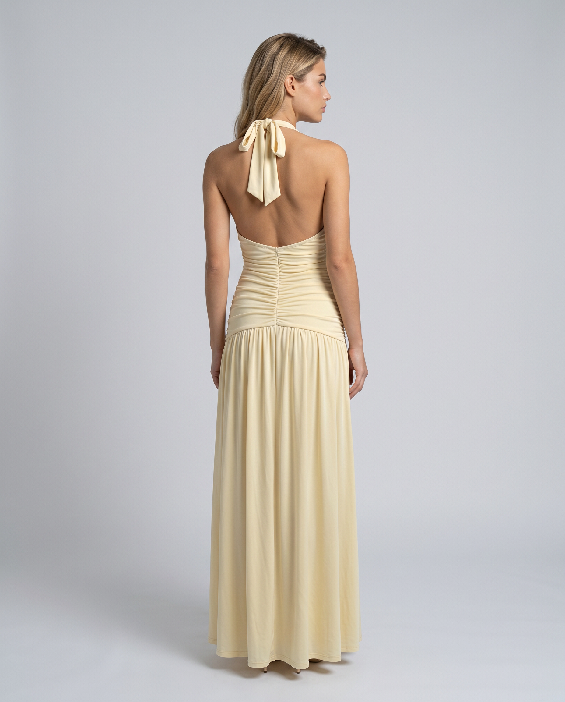 Daylene | Women's Halter V Neck Ruched Maxi Dress