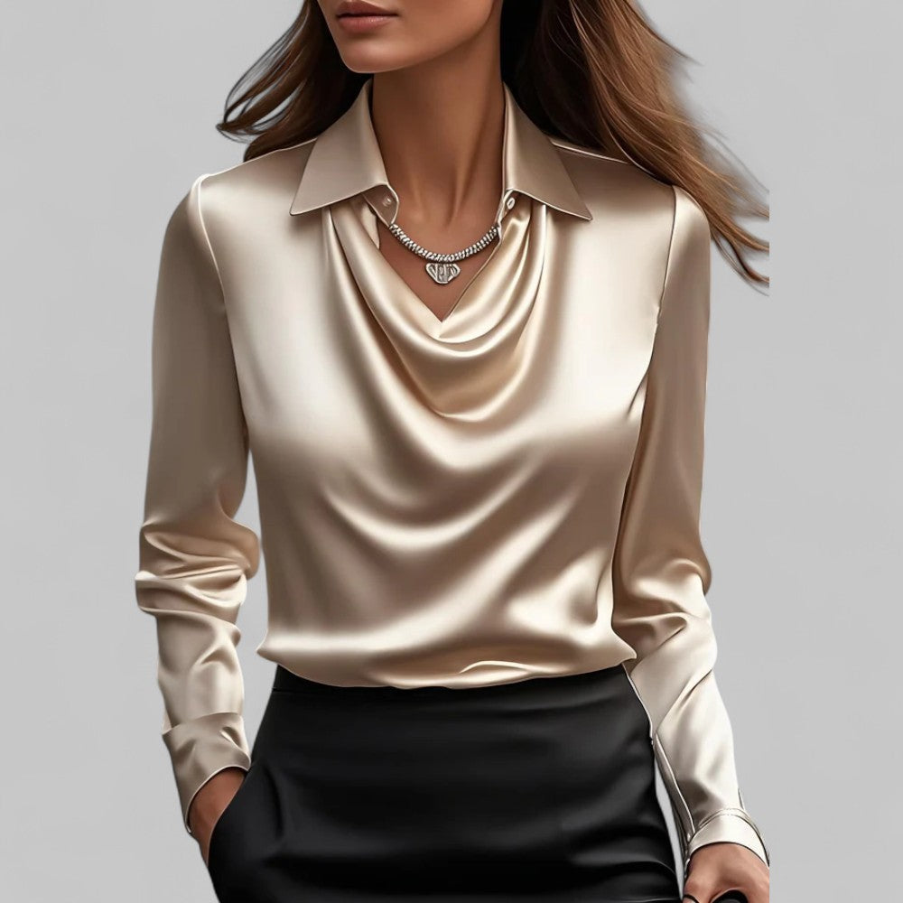 Delores | Women's Cowl Neck Long Sleeve Collared Blouse