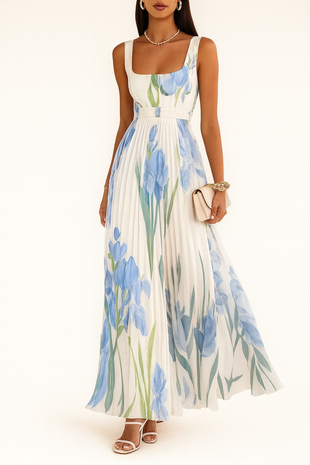 Deana | Women's Floral Pleated Square Neck Maxi Dress