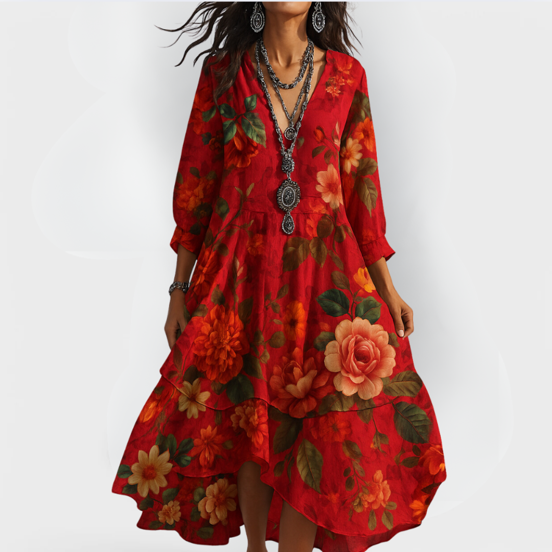 Deanna | Women's Flowy Floral A Line Midi Dress