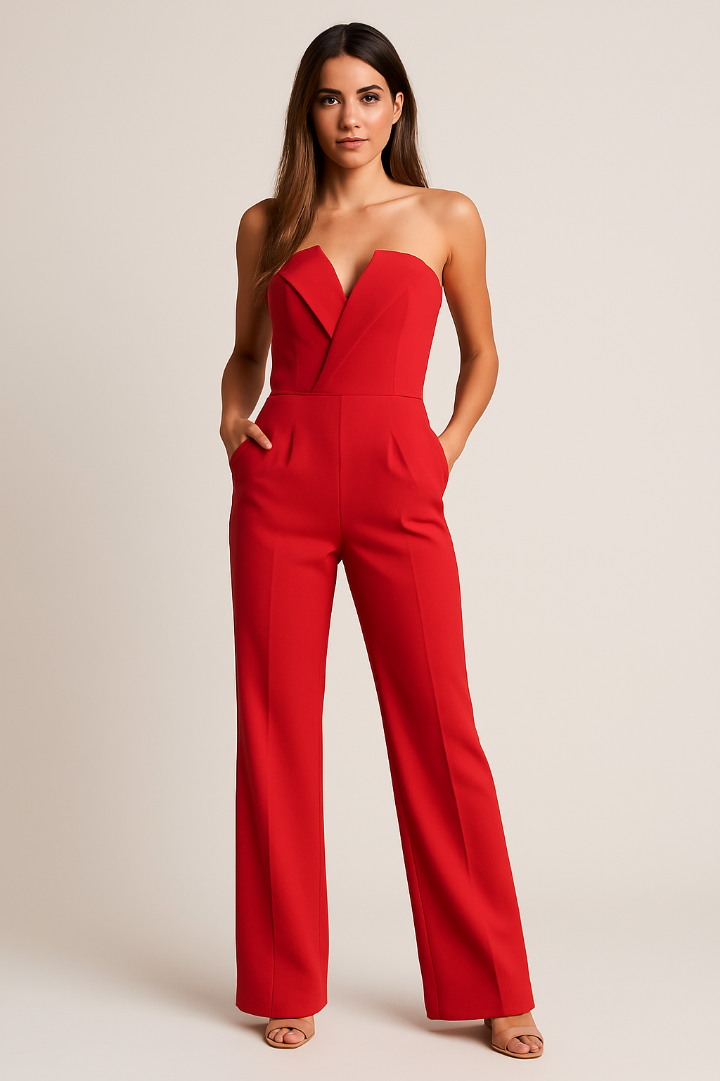 Deborah | Women's Fitted Wide Leg Strapless Jumpsuit