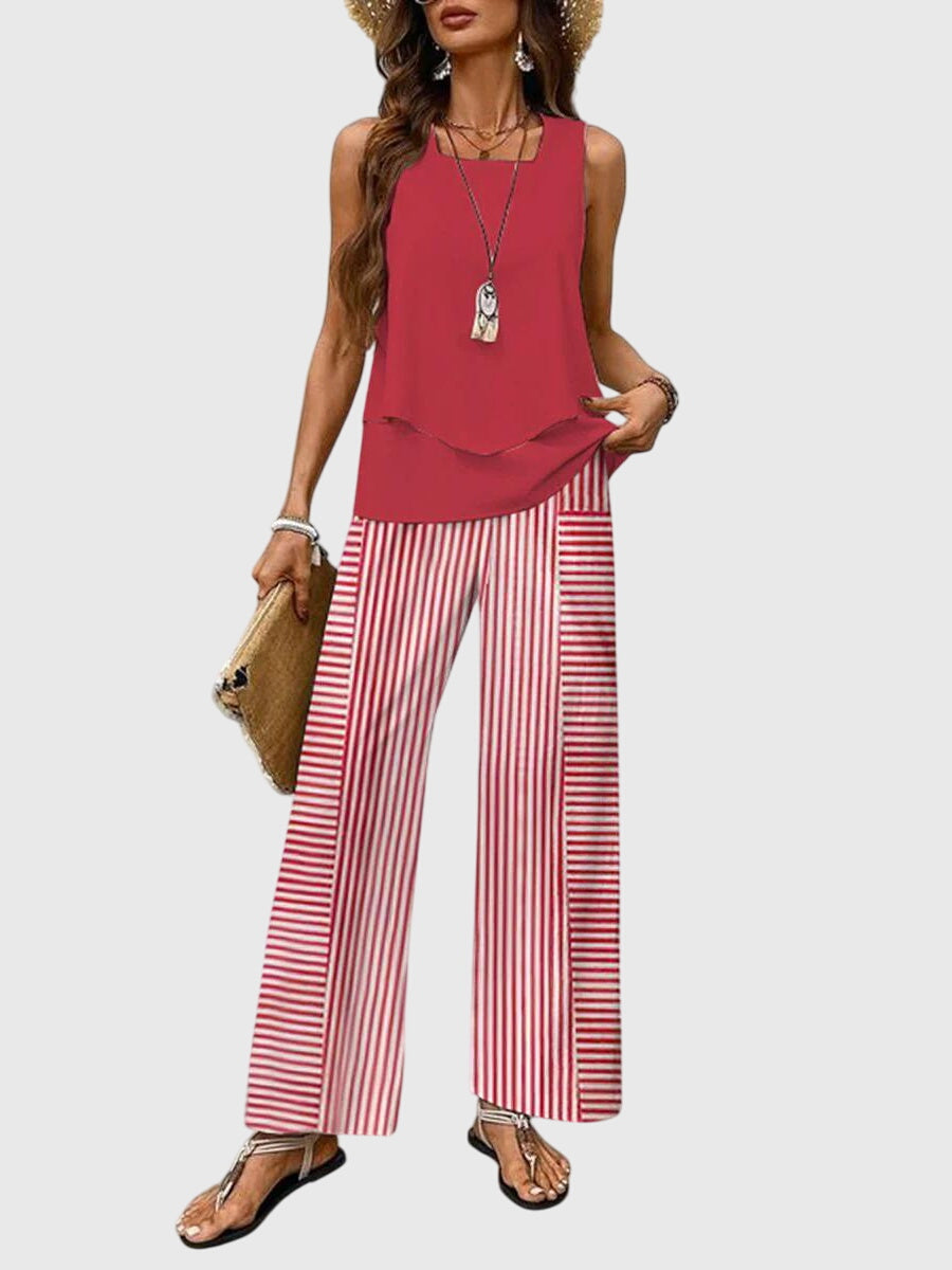 Debra | Women's Wide Leg High Waisted Two Piece Set