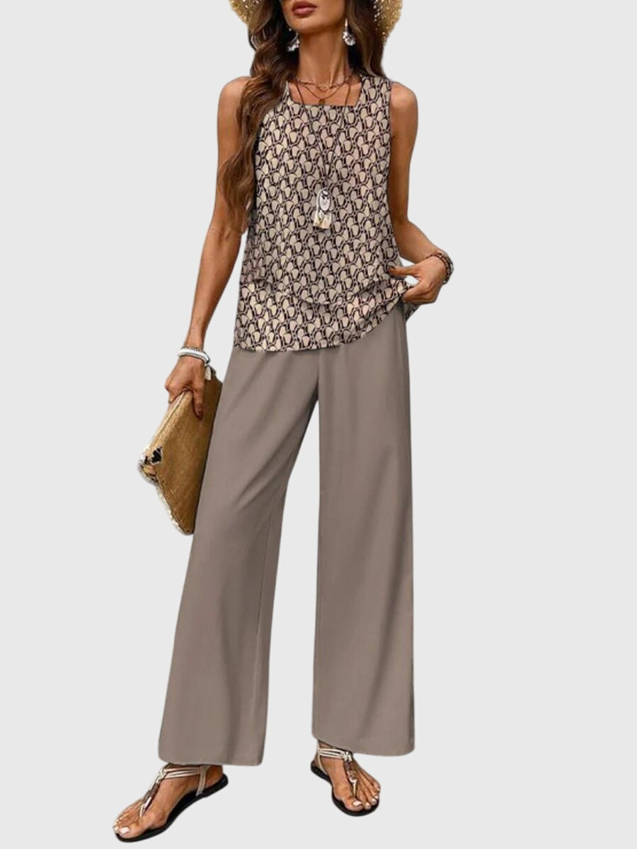 Debra | Women's Wide Leg High Waisted Two Piece Set