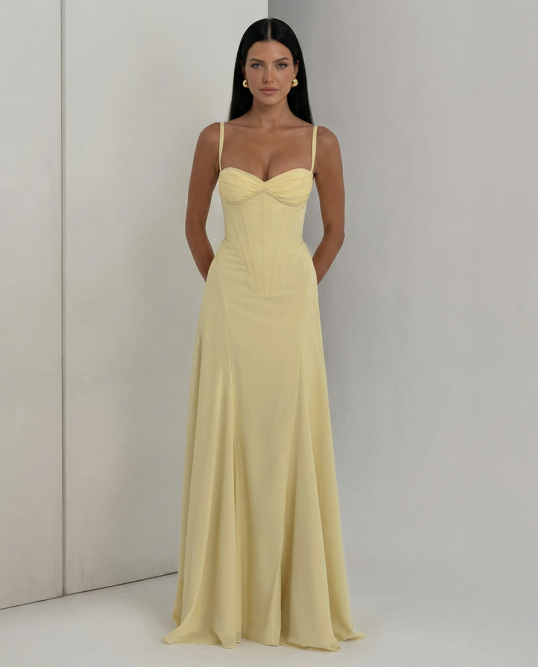 Dede | Women's Strappy Sweetheart Neck Maxi Dress