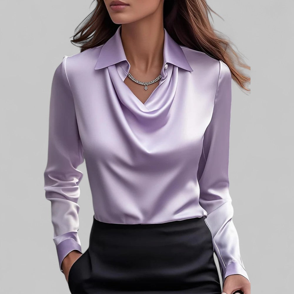 Delores | Women's Cowl Neck Long Sleeve Collared Blouse