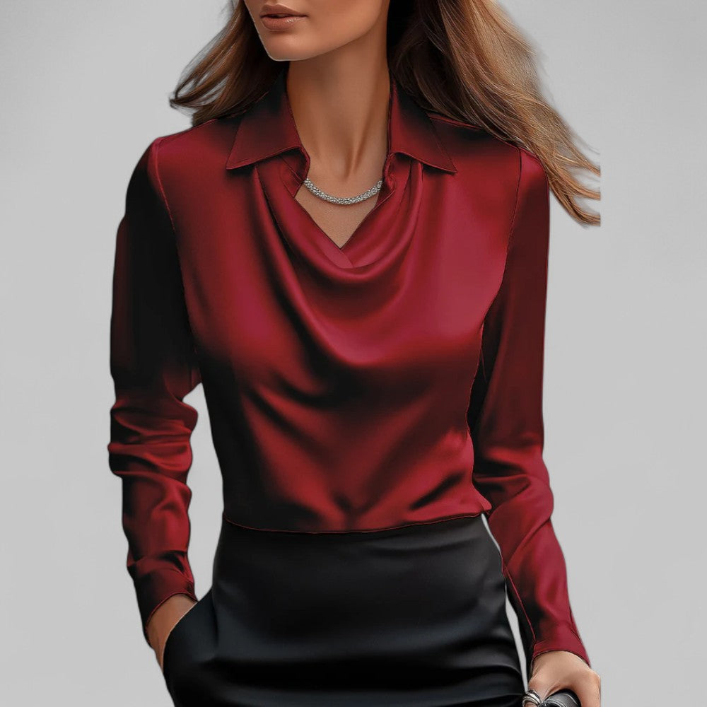 Delores | Women's Cowl Neck Long Sleeve Collared Blouse