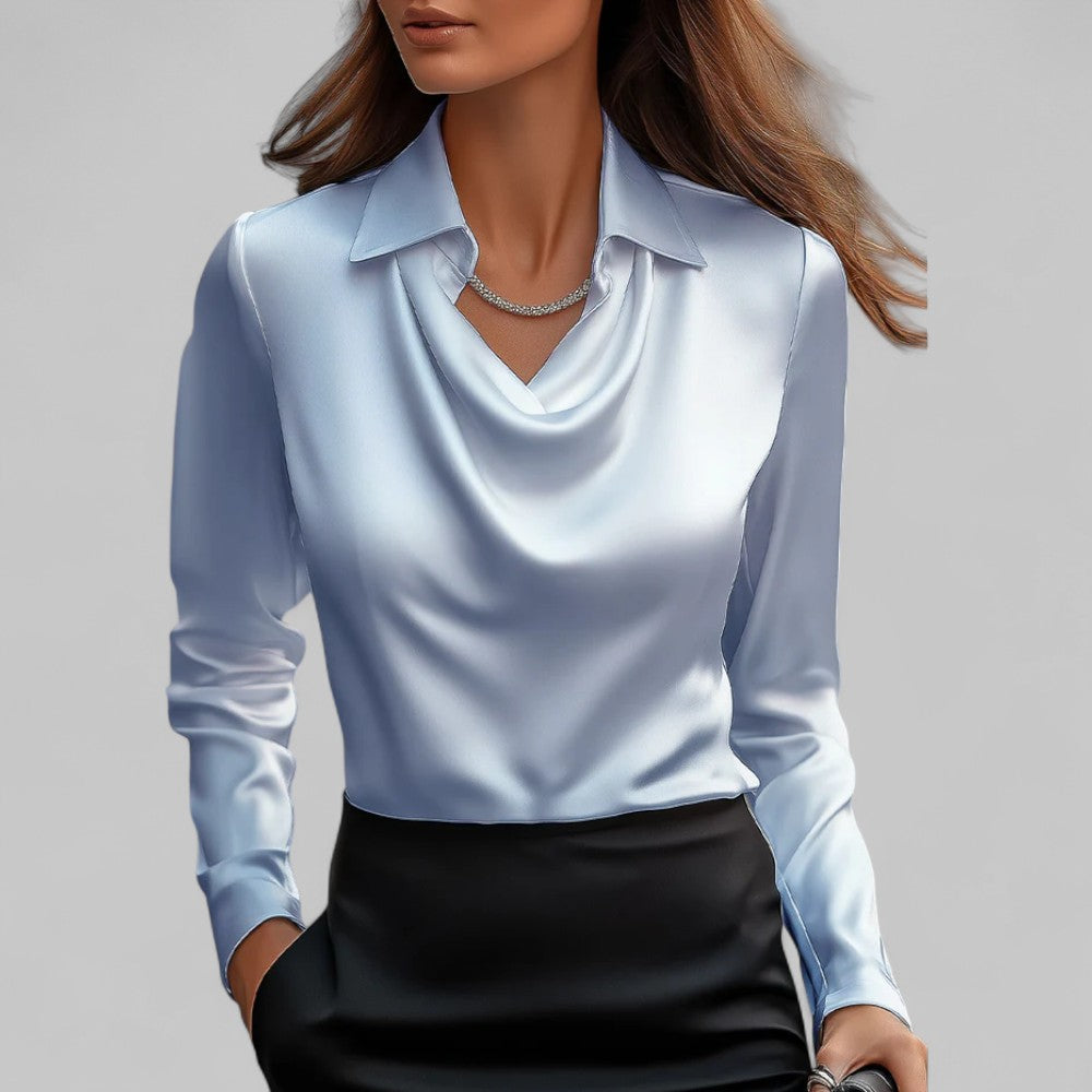 Delores | Women's Cowl Neck Long Sleeve Collared Blouse