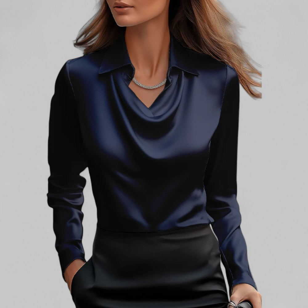 Delores | Women's Cowl Neck Long Sleeve Collared Blouse