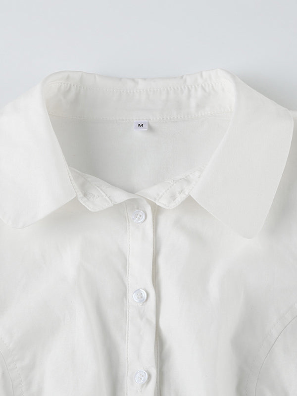 Dena | Women's Turn Down Collar Short Sleeve White Shirt