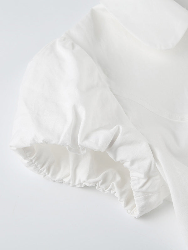 Dena | Women's Turn Down Collar Short Sleeve White Shirt