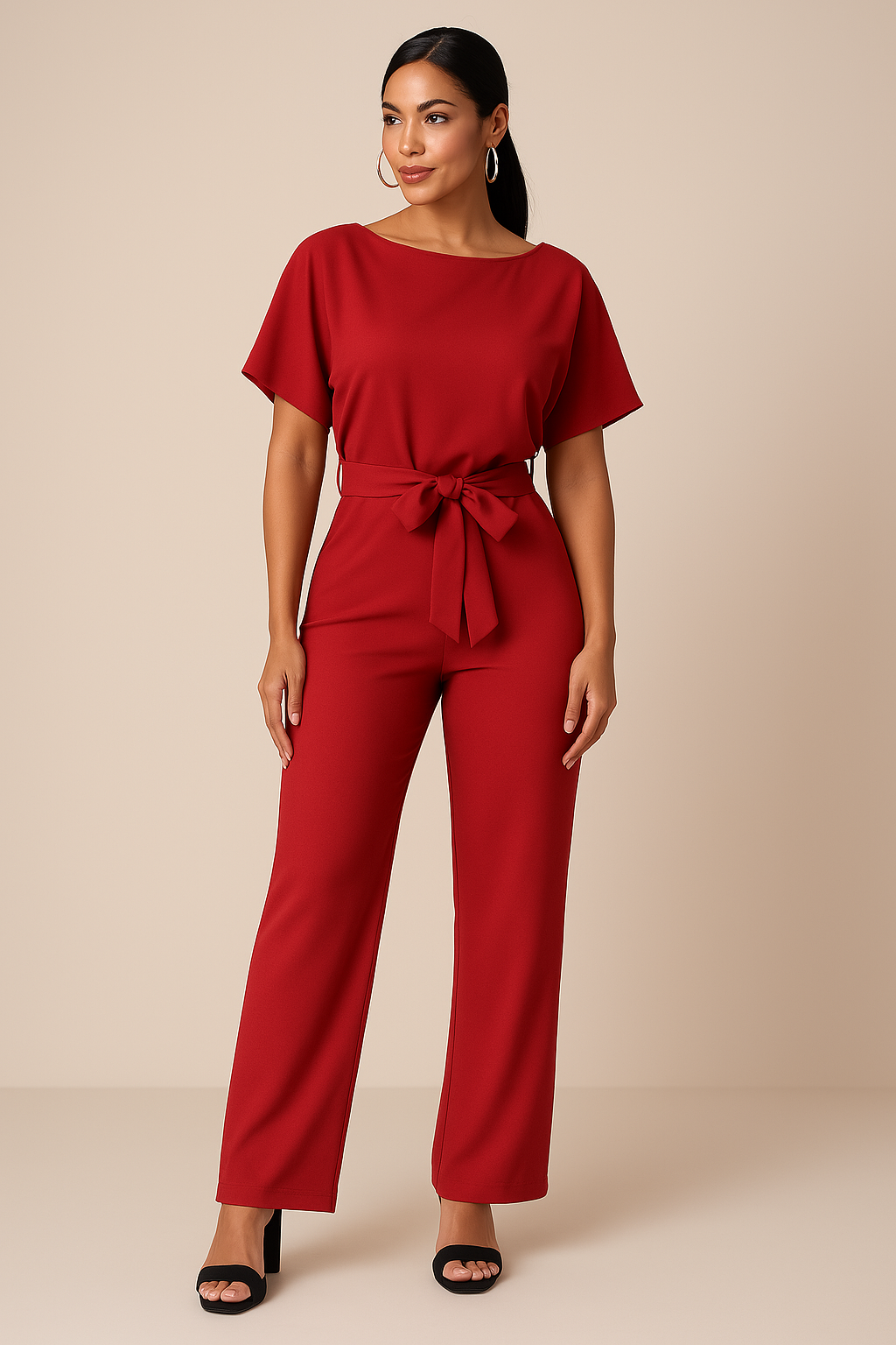 Denise | Women’s Boat Neck Waist Tie Summer Jumpsuit
