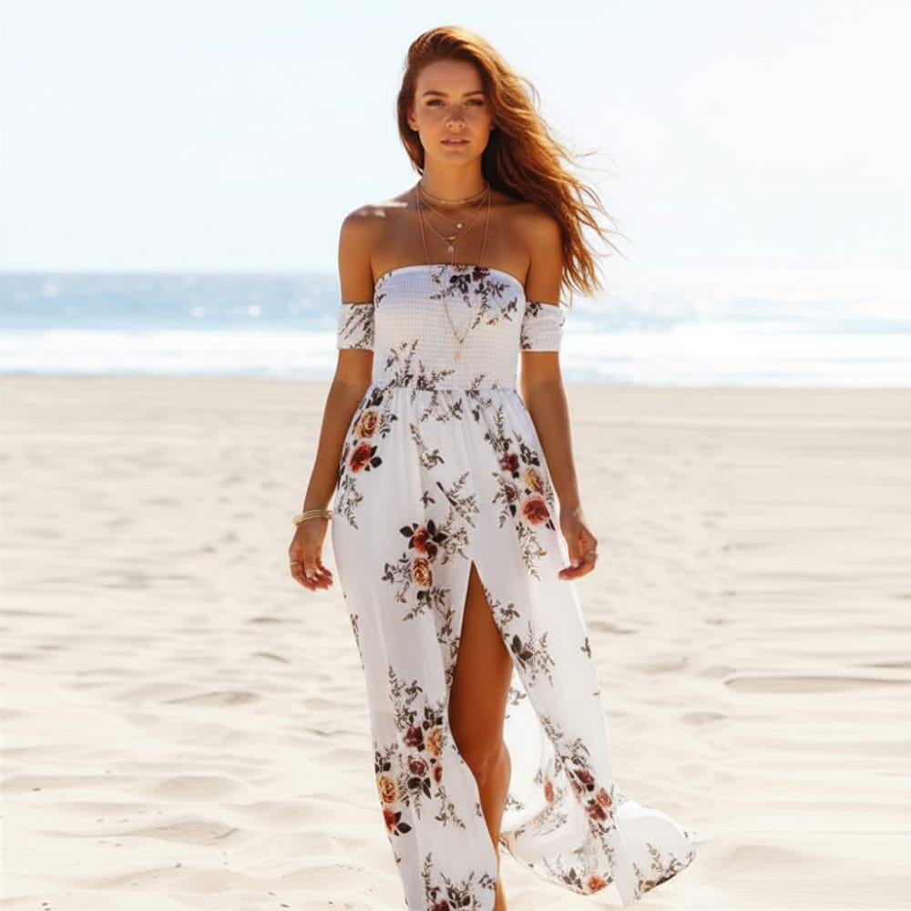 Denise | Women's Floral Strapless Boho Maxi Dress
