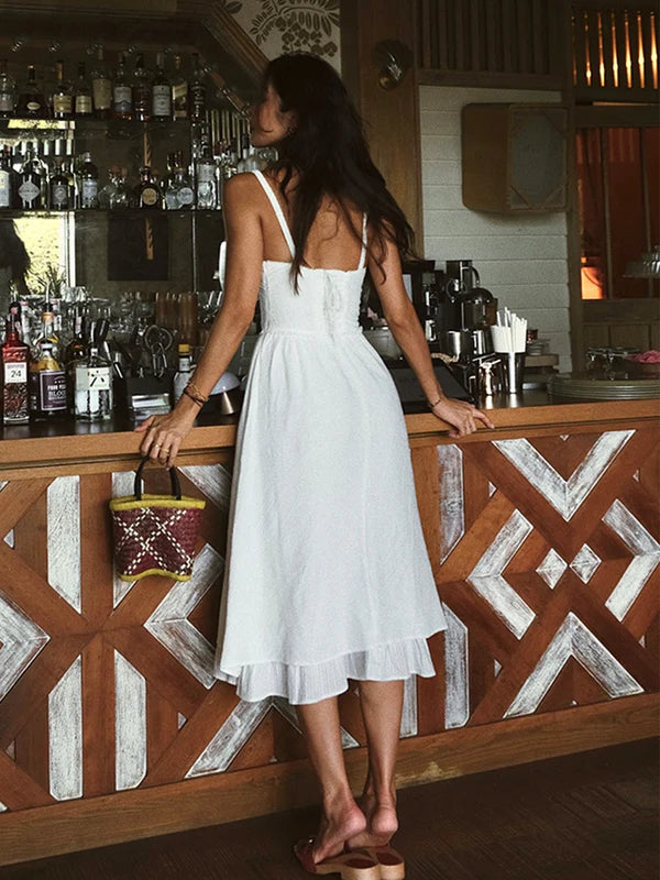 Denisha | Women's Flowy Sleeveless Sweetheart Neck Midi Dress
