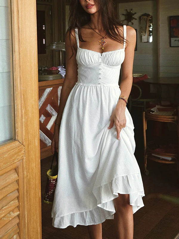 Denisha | Women's Flowy Sleeveless Sweetheart Neck Midi Dress