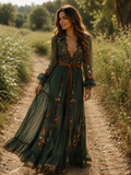 Denna | Women's Long Sleeve Floral Boho Maxi Dress