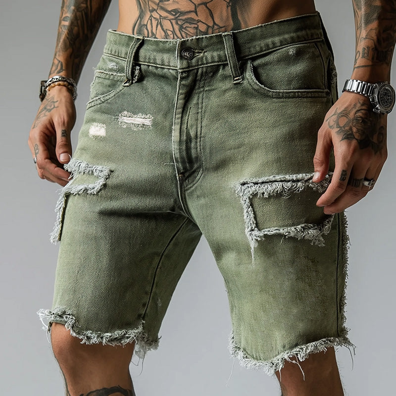 Dennis | Men's Slim Fit Ripped Denim Cargo Shorts