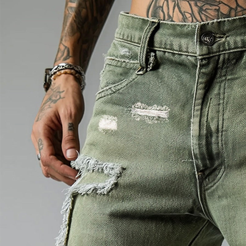 Dennis | Men's Slim Fit Ripped Denim Cargo Shorts