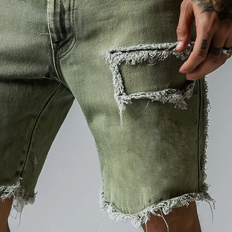 Dennis | Men's Slim Fit Ripped Denim Cargo Shorts