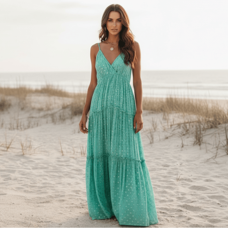 Desiree | Women's Strappy Tiered Sleeveless Maxi Dress