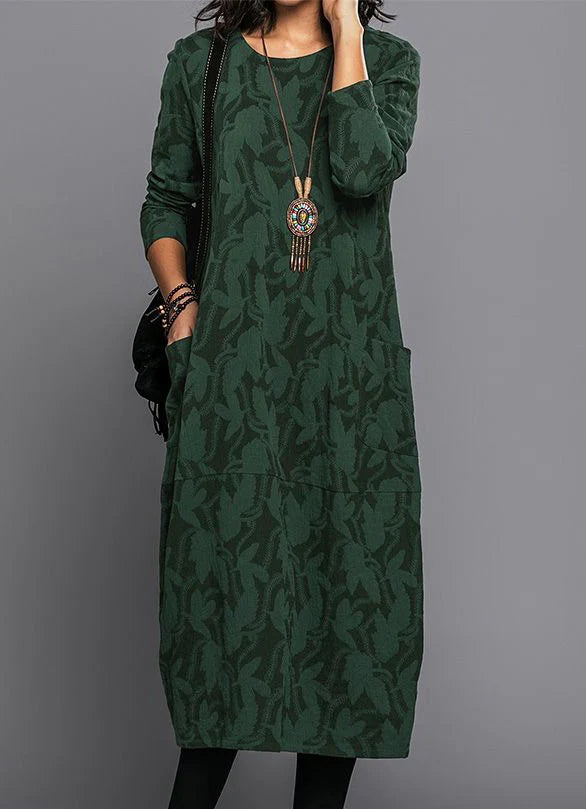 Deva | Women's Pocket Long Sleeve Botanical Midi Dress