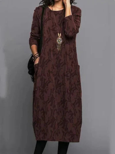 Deva | Women's Pocket Long Sleeve Botanical Midi Dress