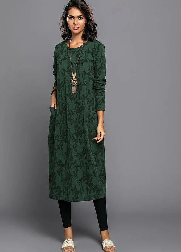 Deva | Women's Pocket Long Sleeve Botanical Midi Dress