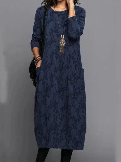 Deva | Women's Pocket Long Sleeve Botanical Midi Dress