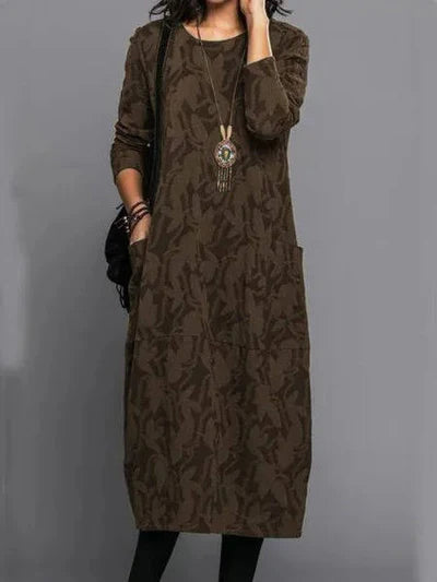 Deva | Women's Pocket Long Sleeve Botanical Midi Dress