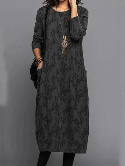Deva | Women's Pocket Long Sleeve Botanical Midi Dress