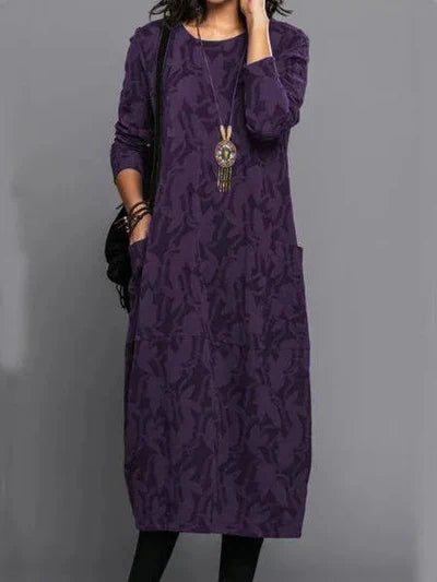 Deva | Women's Pocket Long Sleeve Botanical Midi Dress