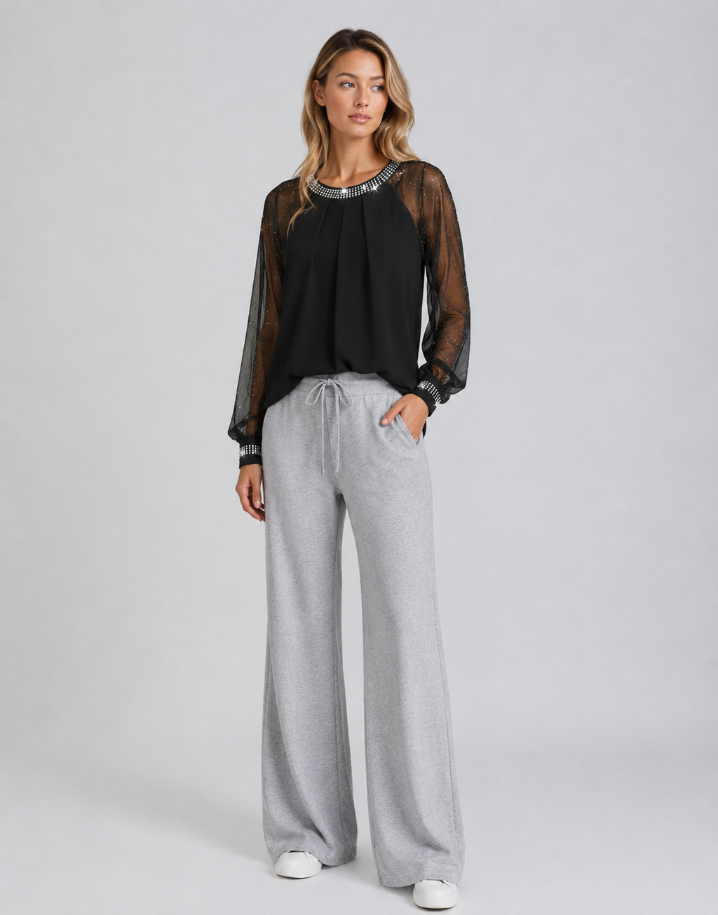 Devika | Women's Round Neck Sparkle Long Sleeve Blouse