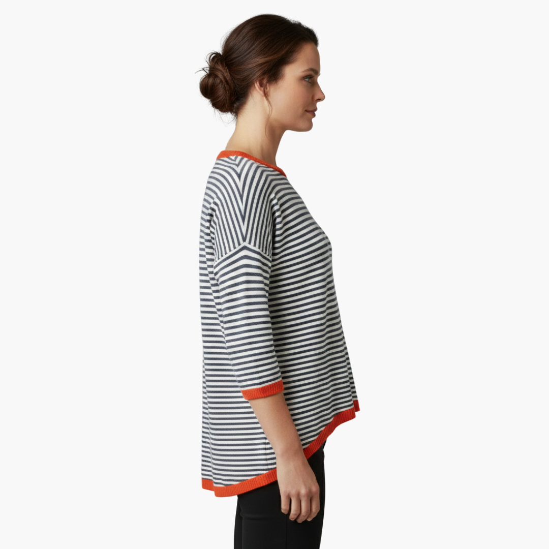 Devina | Women's Horizontal Stripe Short Sleeve Shirt