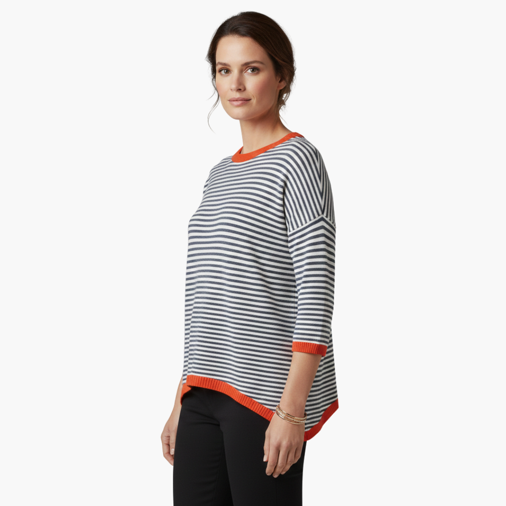 Devina | Women's Horizontal Stripe Short Sleeve Shirt