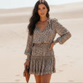 Dianna | Women's V-Neck Long Sleeve Boho Leopard Mini Dress