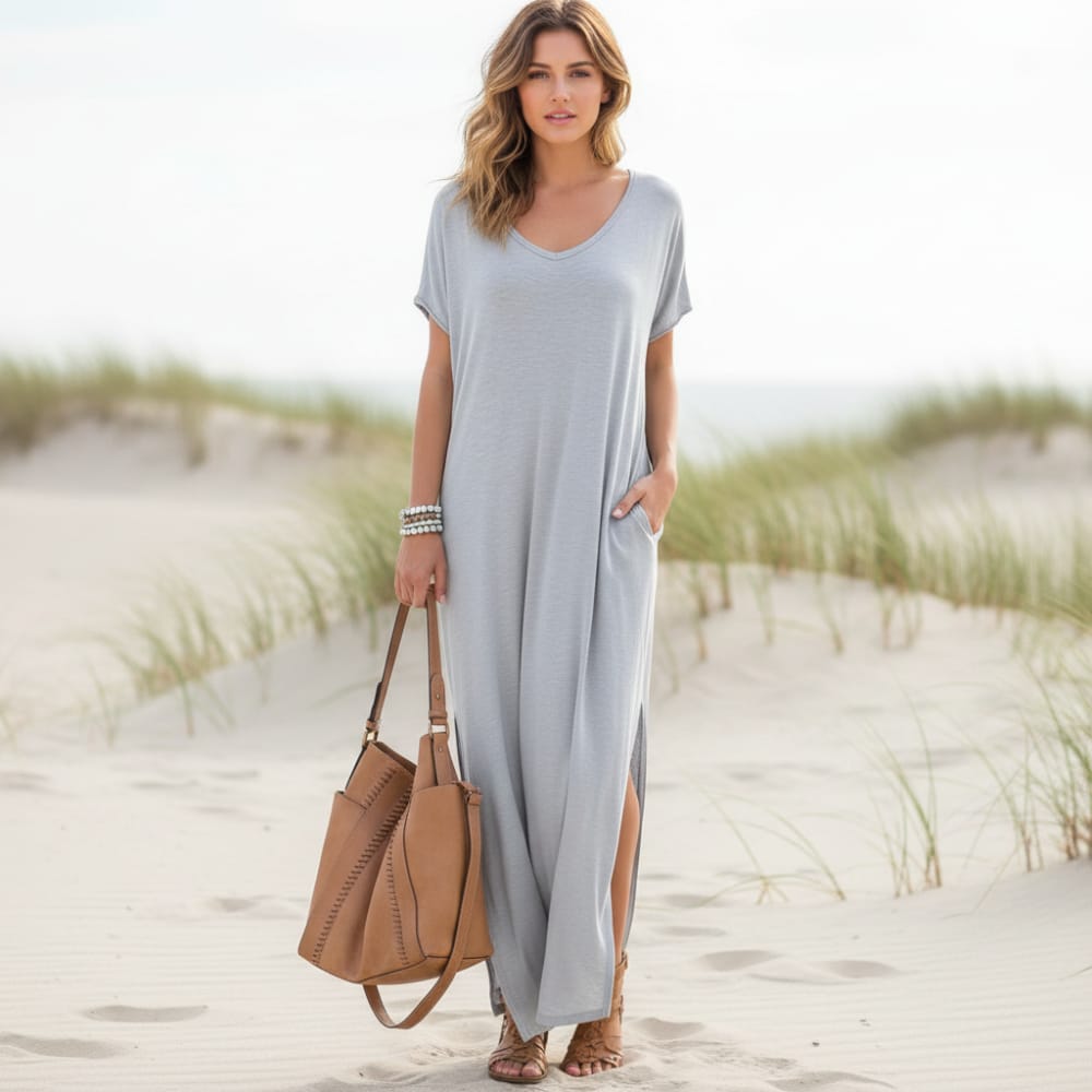 Dianne | Women's Flowy Short Sleeve V-Neck Boho Maxi Dress