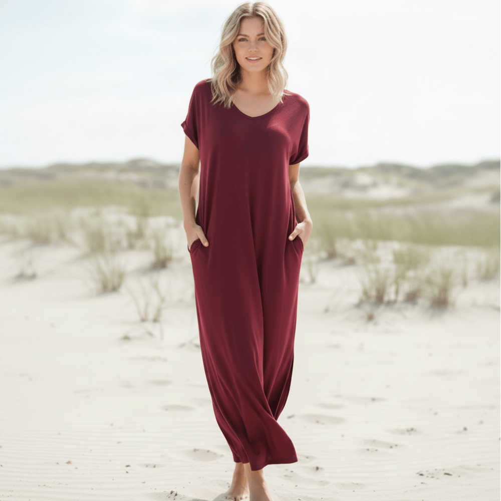 Dianne | Women's Flowy Short Sleeve V-Neck Boho Maxi Dress