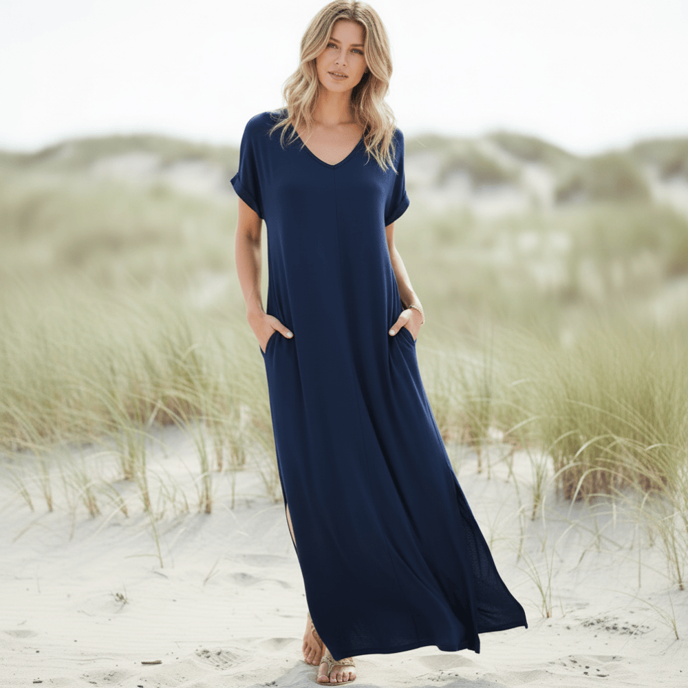 Dianne | Women's Flowy Short Sleeve V-Neck Boho Maxi Dress