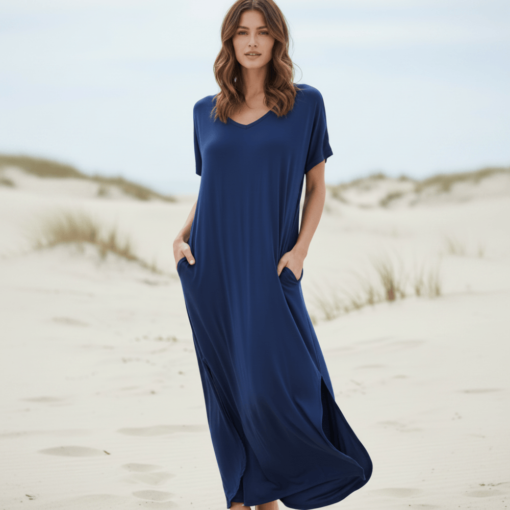 Dianne | Women's Flowy Short Sleeve V-Neck Boho Maxi Dress