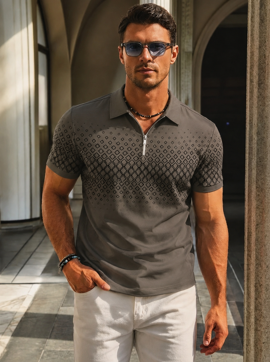 Dominic | Men's Patterned Short Sleeve Polo Shirt