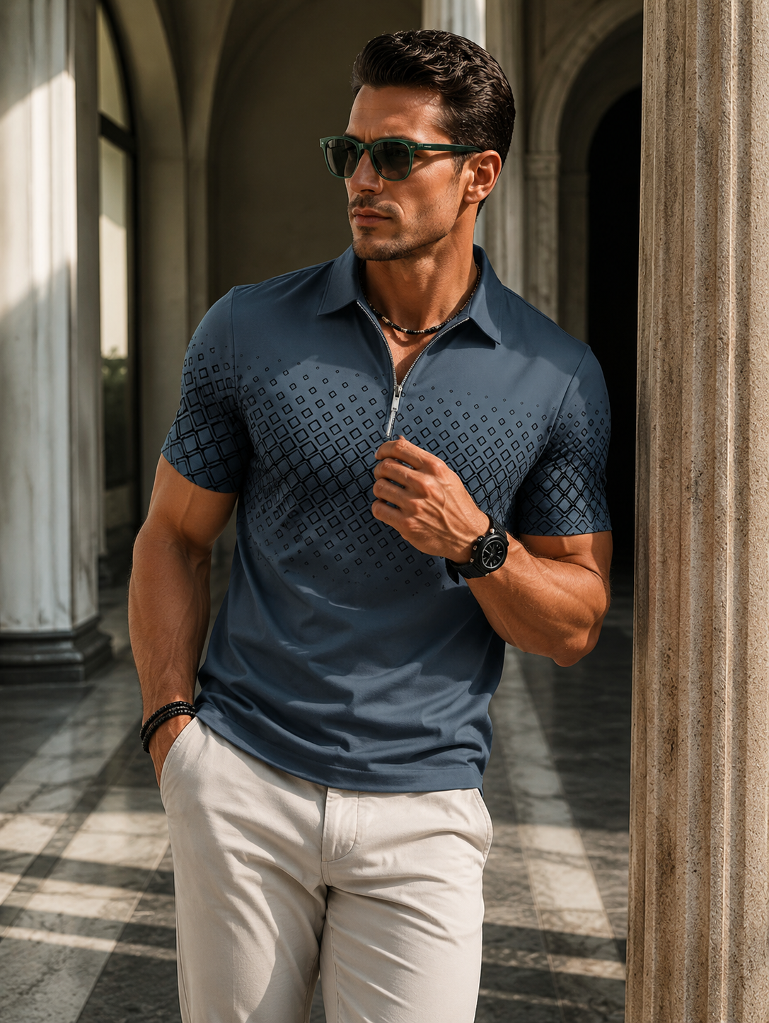 Dominic | Men's Patterned Short Sleeve Polo Shirt