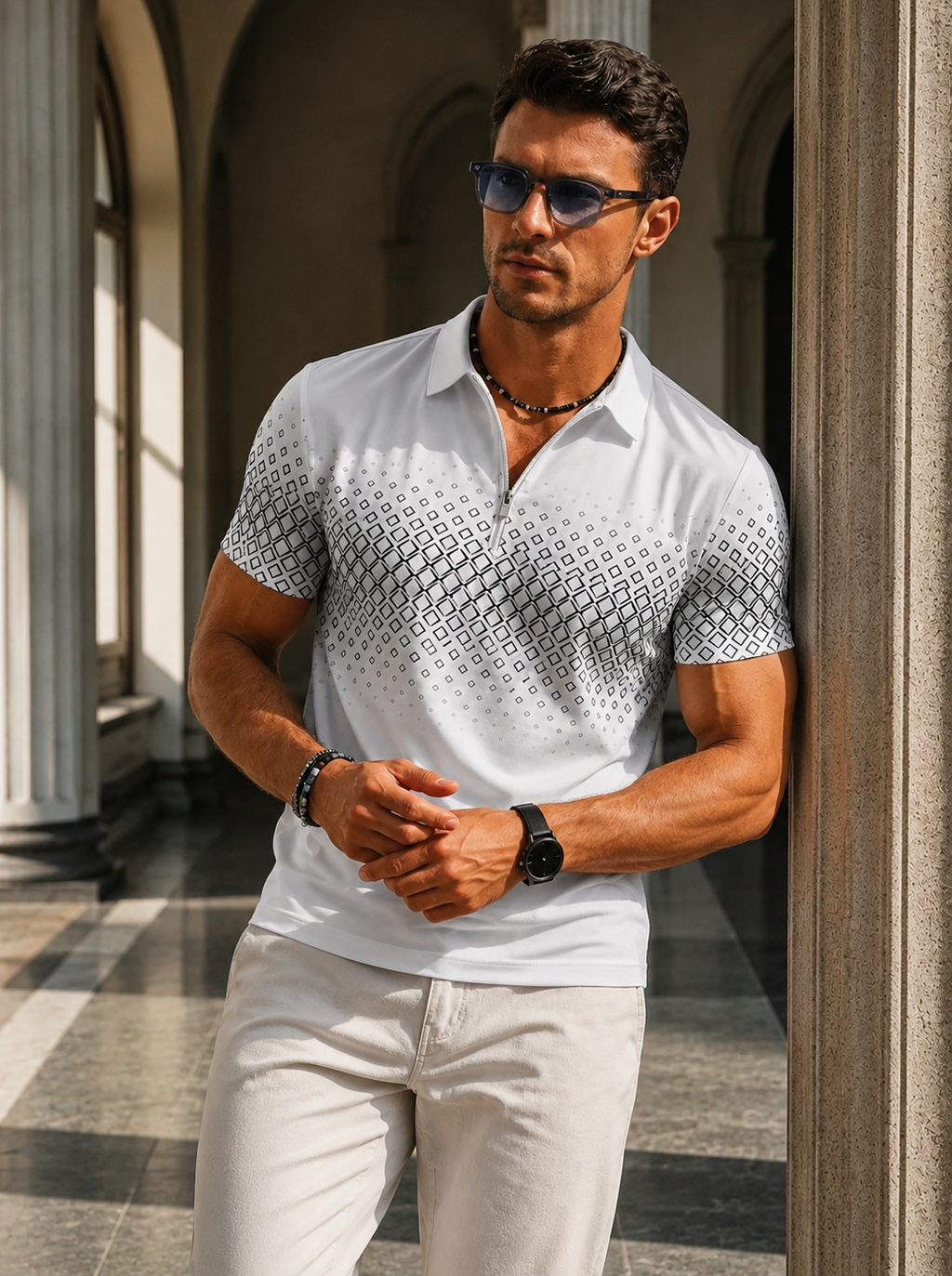 Dominic | Men's Patterned Short Sleeve Polo Shirt
