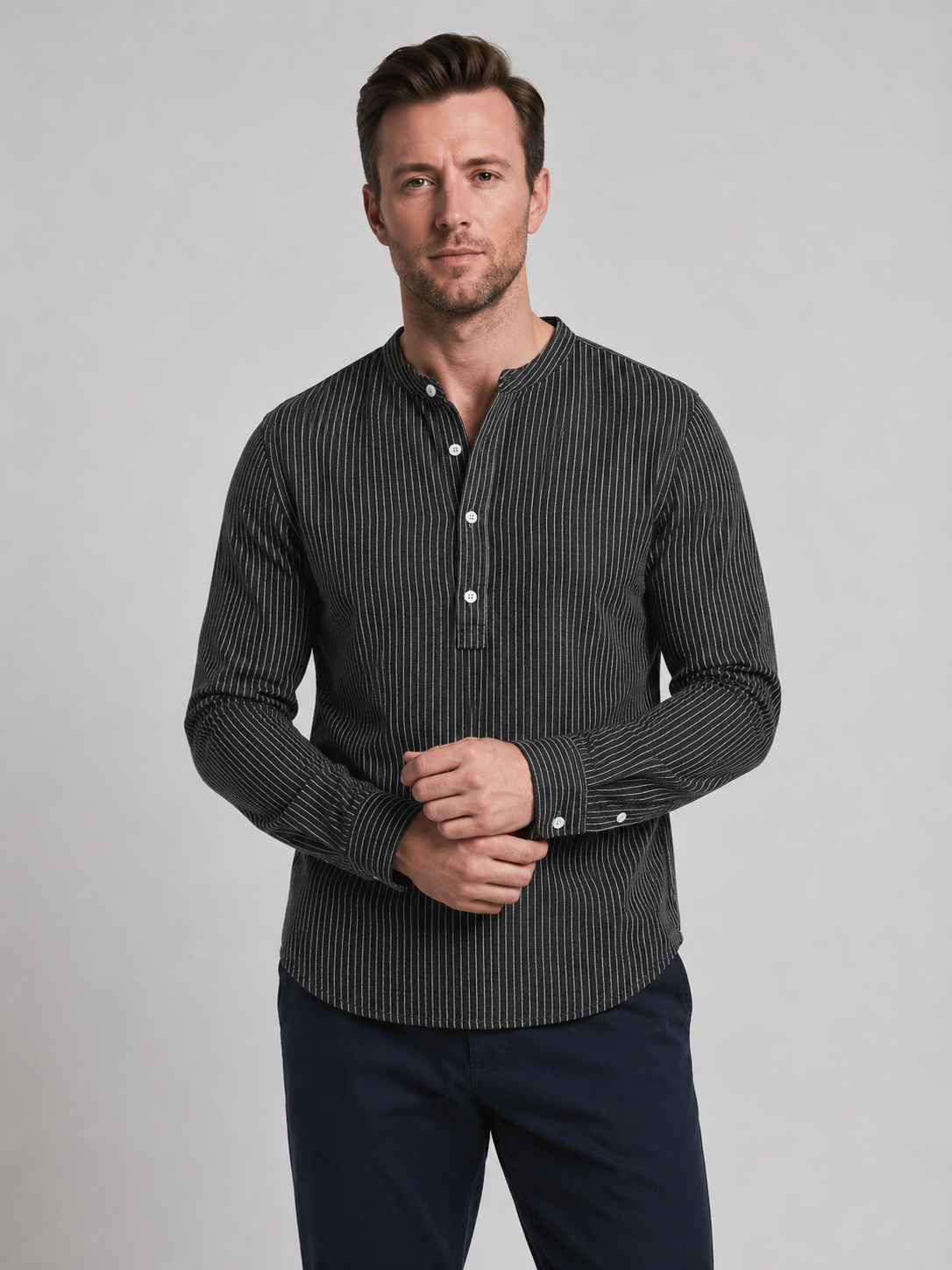 Donovan | Men's Button Front Long Sleeve Striped Shirt