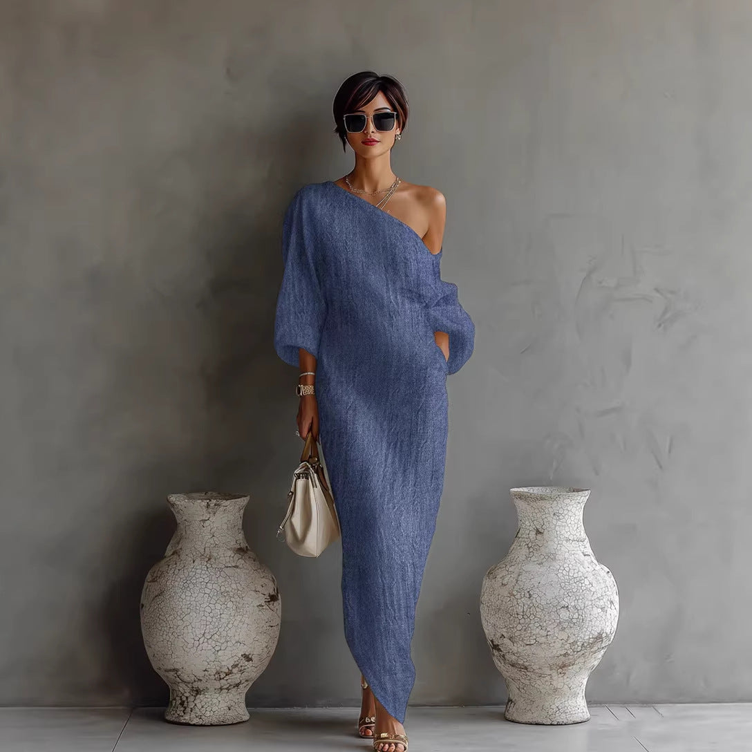 Dora | Women’s Asymmetrical Neck Long Maxi Dress